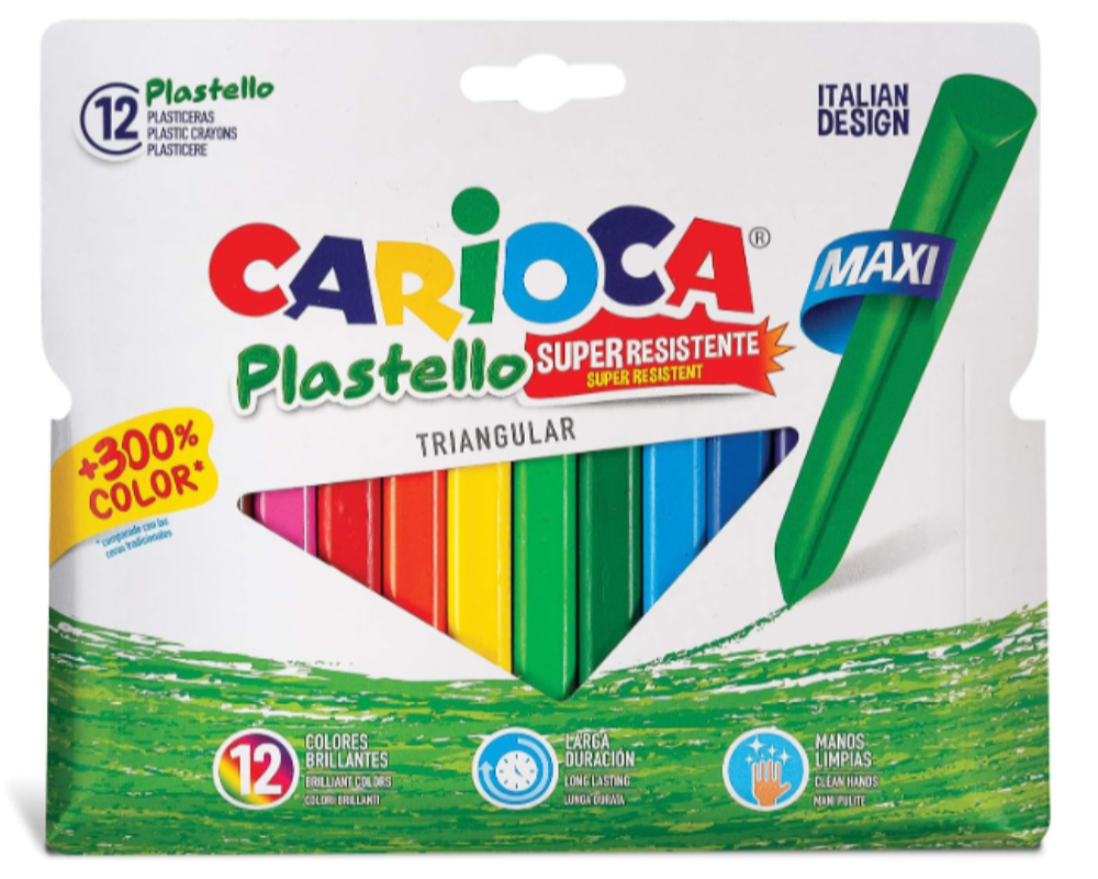Set of 12 Triangular Crayons Carioca Plastello Maxi