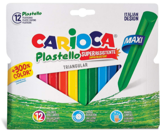 Set of 12 Triangular Crayons Carioca Plastello Maxi