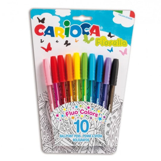 Set of 10 Carioca Fiorella Fluorescent Color Pens