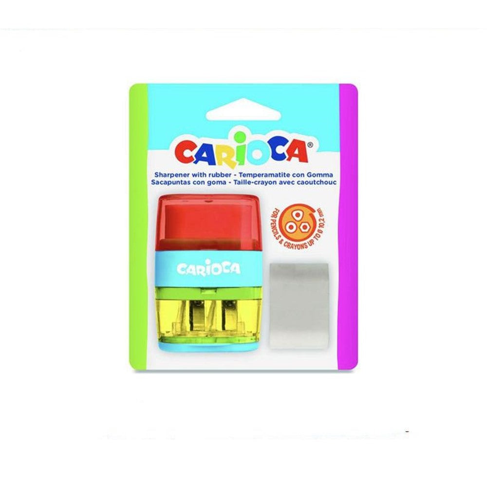 Sacapuntas con Goma de Borrar Carioca 2 Agujeros Colores Surtidos