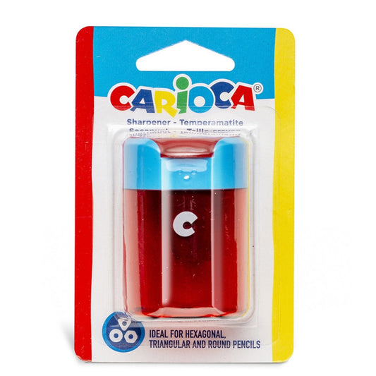 Carioca Cylindrical Sharpener with Reservoir, 2 Holes, Blister Pack of 1, 3-Pack