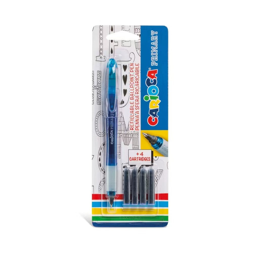 Blíster de Bolígrafo Roller Recargable CARIOCA Primary con 4 Cartuchos,pack de 3 uds