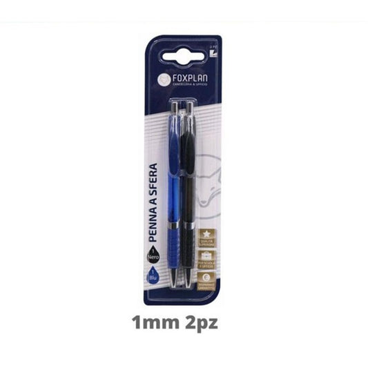 Blister of 2 Foxplan Blue and Black 1mm Pens (pack of 4 blisters or box of 12 blisters)