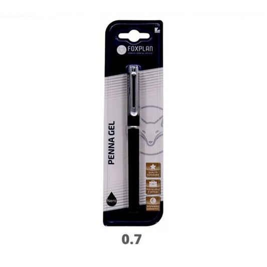 Blister pack of 1 Foxplan Black Gel Pen with Silver Clip (pack of 4 blister packs or box of 12 blister packs)
