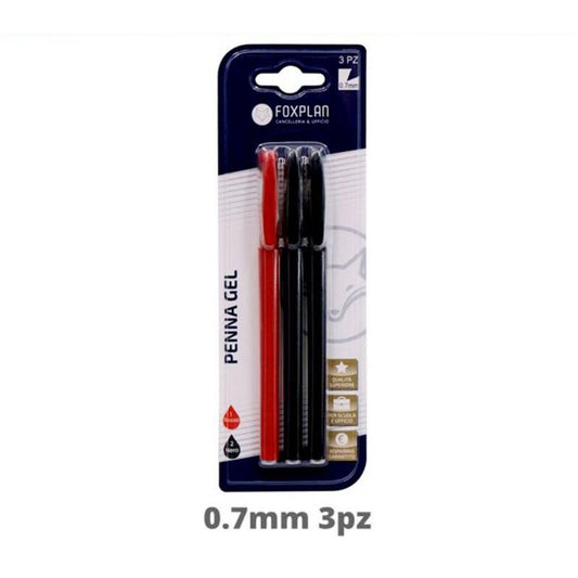 Blister pack of 3 Foxplan Red and Black Gel Pens, (pack of 3 blister packs or box of 12 blister packs)