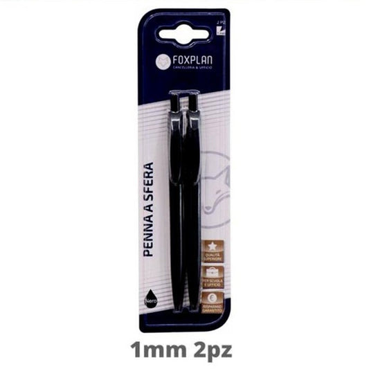 Blister of 2 Foxplan Glossy Black Pens, pack of 3 blisters or box of 12 blisters