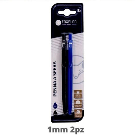Blister pack of 2 Foxplan Classic Black and Blue Pens - 3 blister packs or box of 12 blister packs