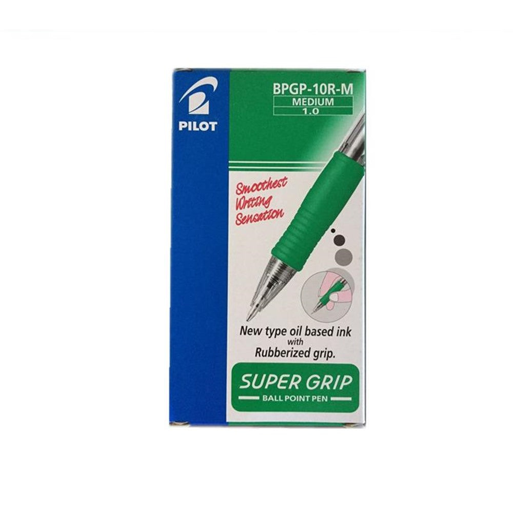 Pilot Super Grip Green Ballpoint Pen 1.0mm (pack of 12 pcs)