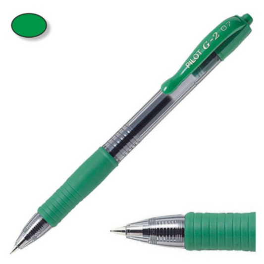 Pilot G-2 Grip Green Gel Ink Pen 0.7mm, pack of 12 units
