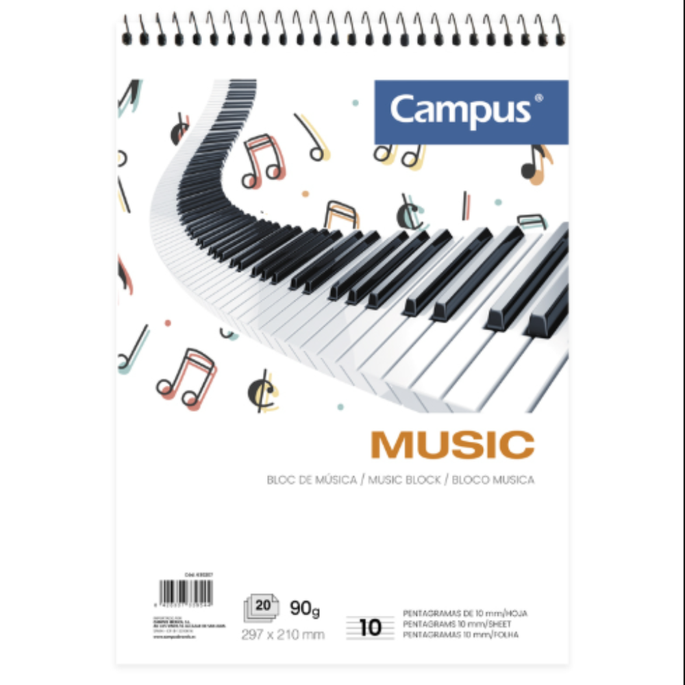 Campus Music A4 Vertical Notebook 10mm Staff Black