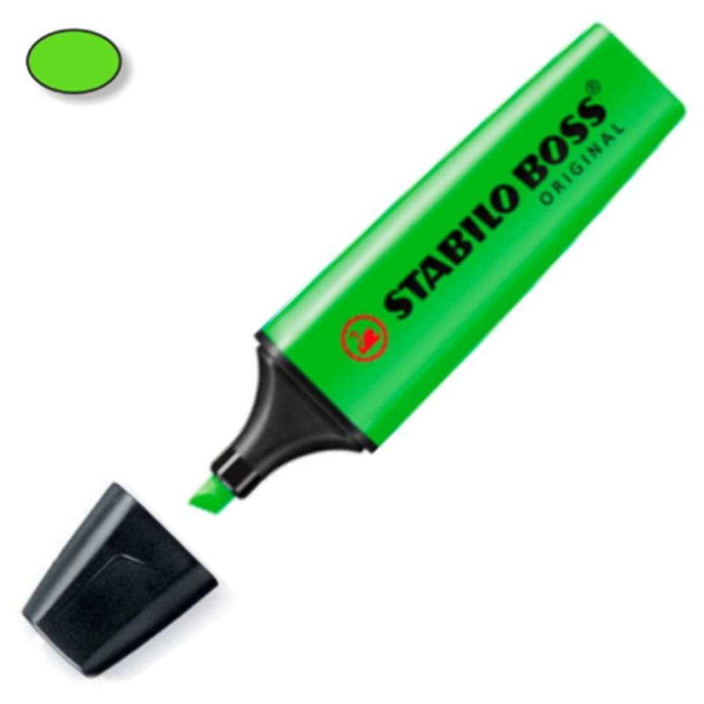 Stabilo Boss Fluorescent Highlighter Bright Green, pack of 10 units.
