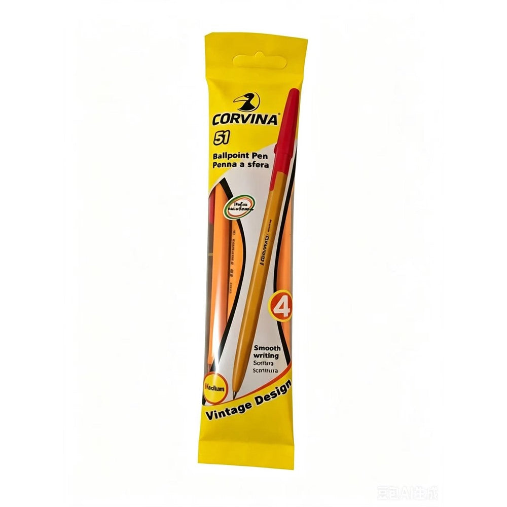 Blister de 4 Bolígrafo Corvina Rojo ,Pack 4 uds