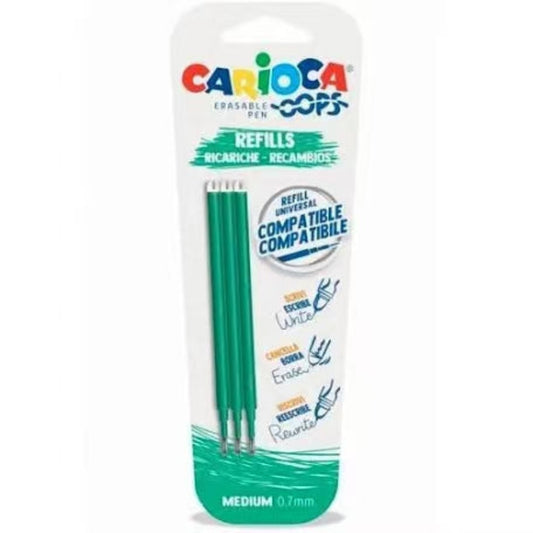 Blister pack of 3 Green Erasable Ink Refills for Carioca Re-Do