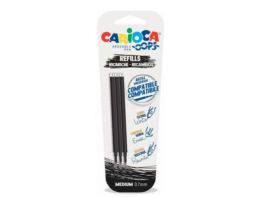 Blister of 3 Black Erasable Ink Refills for Carioca