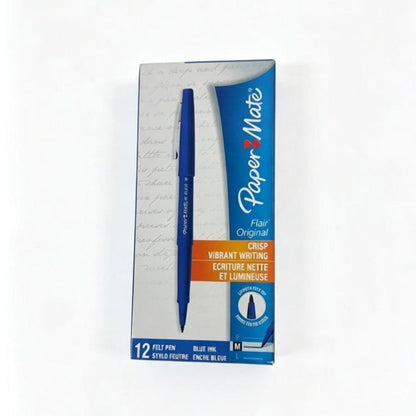 Box of Paper Mate Flair Original Felt Tip Pens, Blue, 12 Count