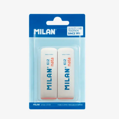 Blister pack of 2 Milan 612 Erasers (pack of 3 blister packs or box of 25 blister packs)