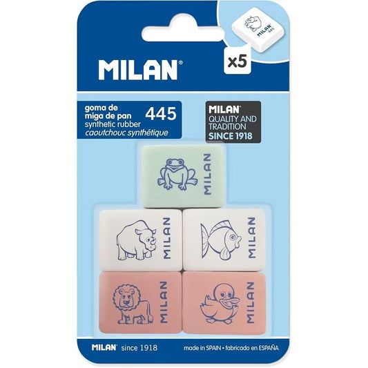 Blister of 5 Milan 445 Erasers, (Pack of 3 Blisters or Box of 25 Blisters)