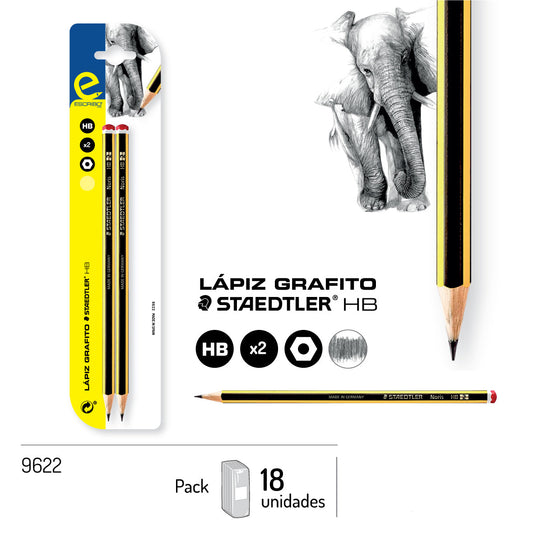 Blister pack with 2 hexagonal graphite pencils, HB lead, pack of 3 units