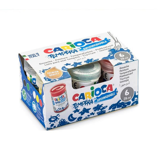 Box of 6 CARIOCA Eco 25 ml Liquid Tempera Paint Pots with Brush