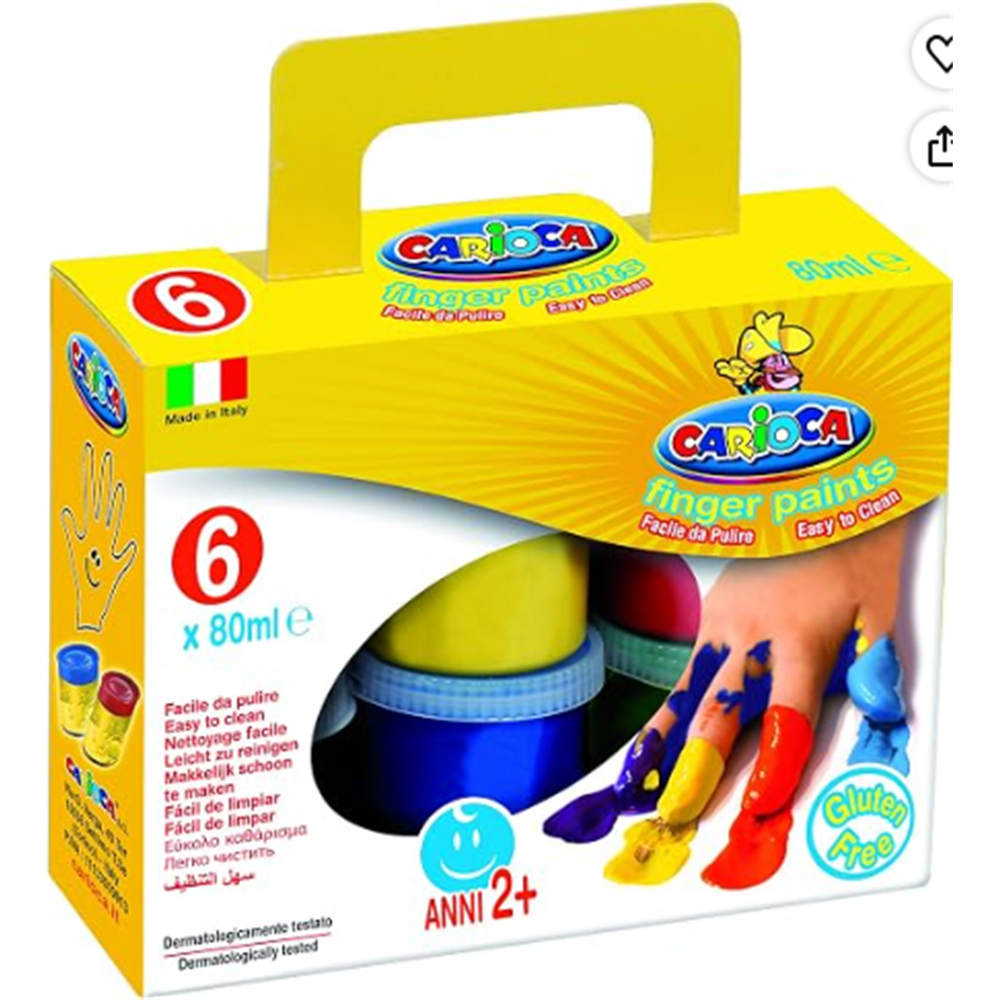 Box of 6 CARIOCA Tempera Finger Paint Pots 80 ml