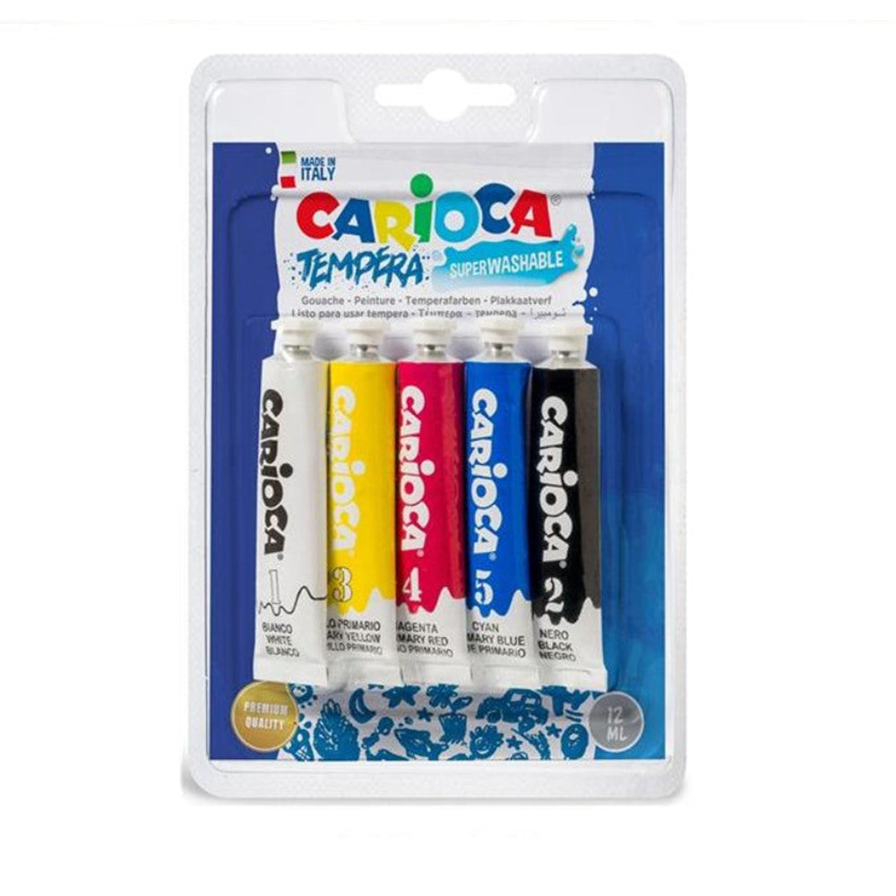 Carioca Tempera Paint Tube Blister Pack, 6 Count, 12ml